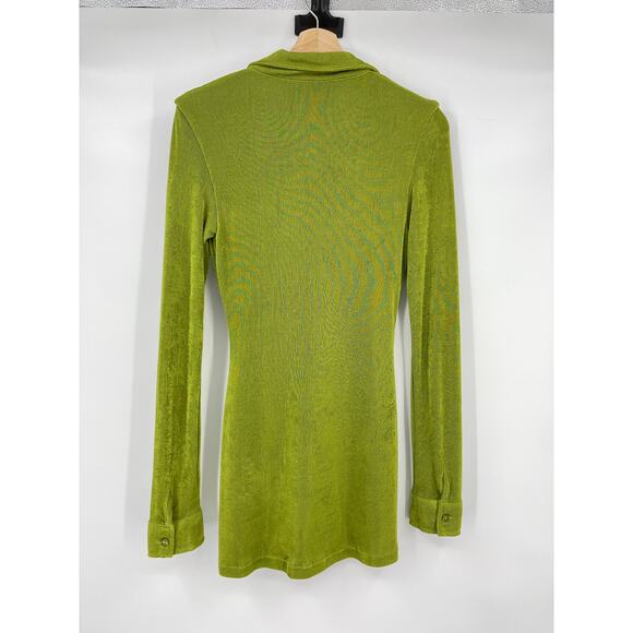 With Jean | Andy Dress Forest Green Ruched Front Slinky Shirt Dress XS - Picture 5 of 14